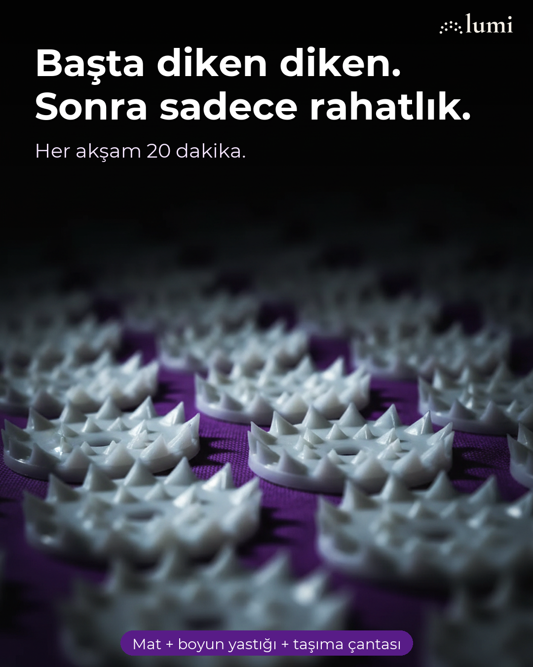 Lumi Mat Akupresür Matı Seti: Dikenli Mat + Boyun Yastığı + Taşıma Çantası