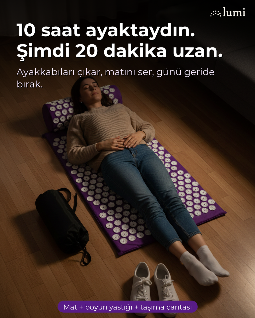 Lumi Mat Akupresür Matı Seti: Dikenli Mat + Boyun Yastığı + Taşıma Çantası